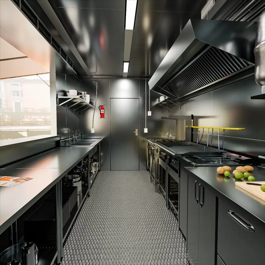 Interior terminado de food trailer en acero inoxidable
